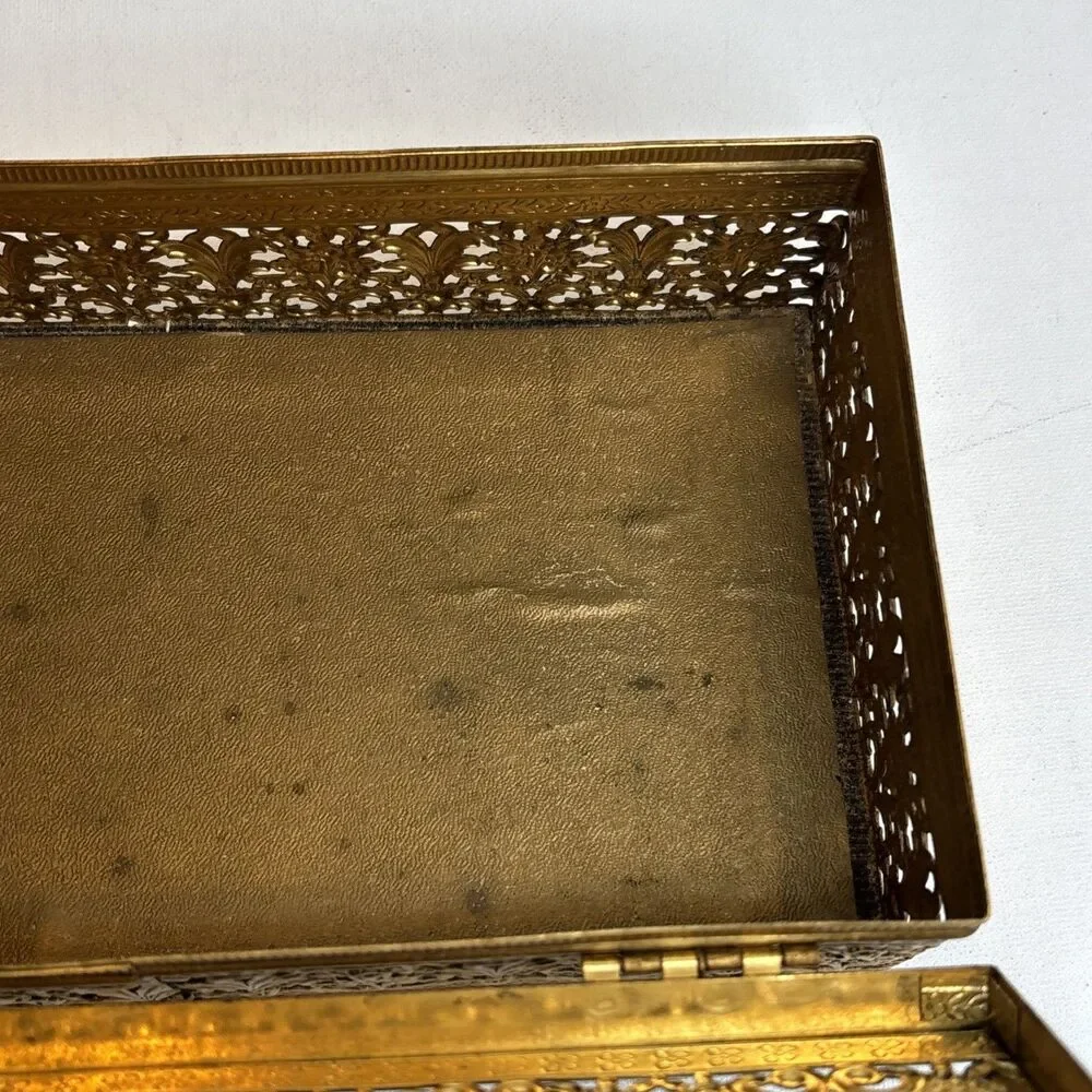 MCM Gold Tone Tissue Kleenex Box Filigree Holder Ornate Hollywood Regency